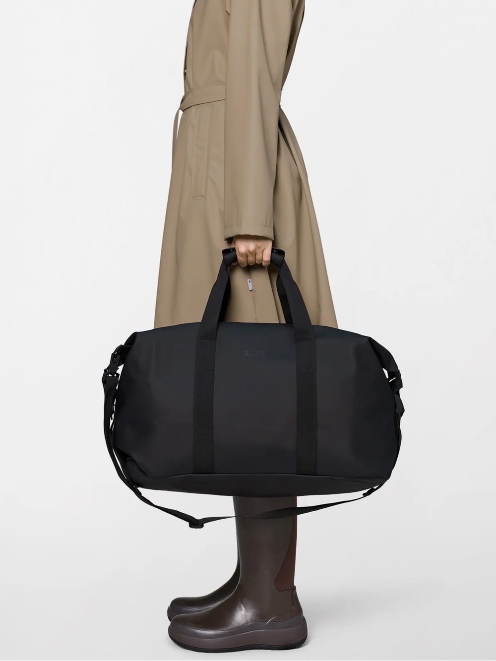 Rains Black hi know  Water-Resistant Duffel Bag with Strap NWT $125